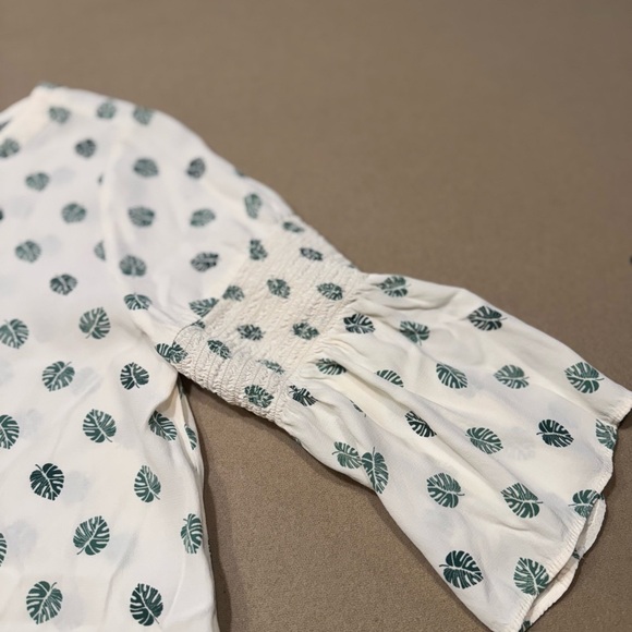 LOFT Ivory Blouse with Green Leaf Accent - Picture 3 of 6